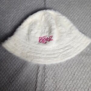 Dolls Kill x Bratz Fuzzy Bucket Hat White One Size Faux Fur Logo Y2K